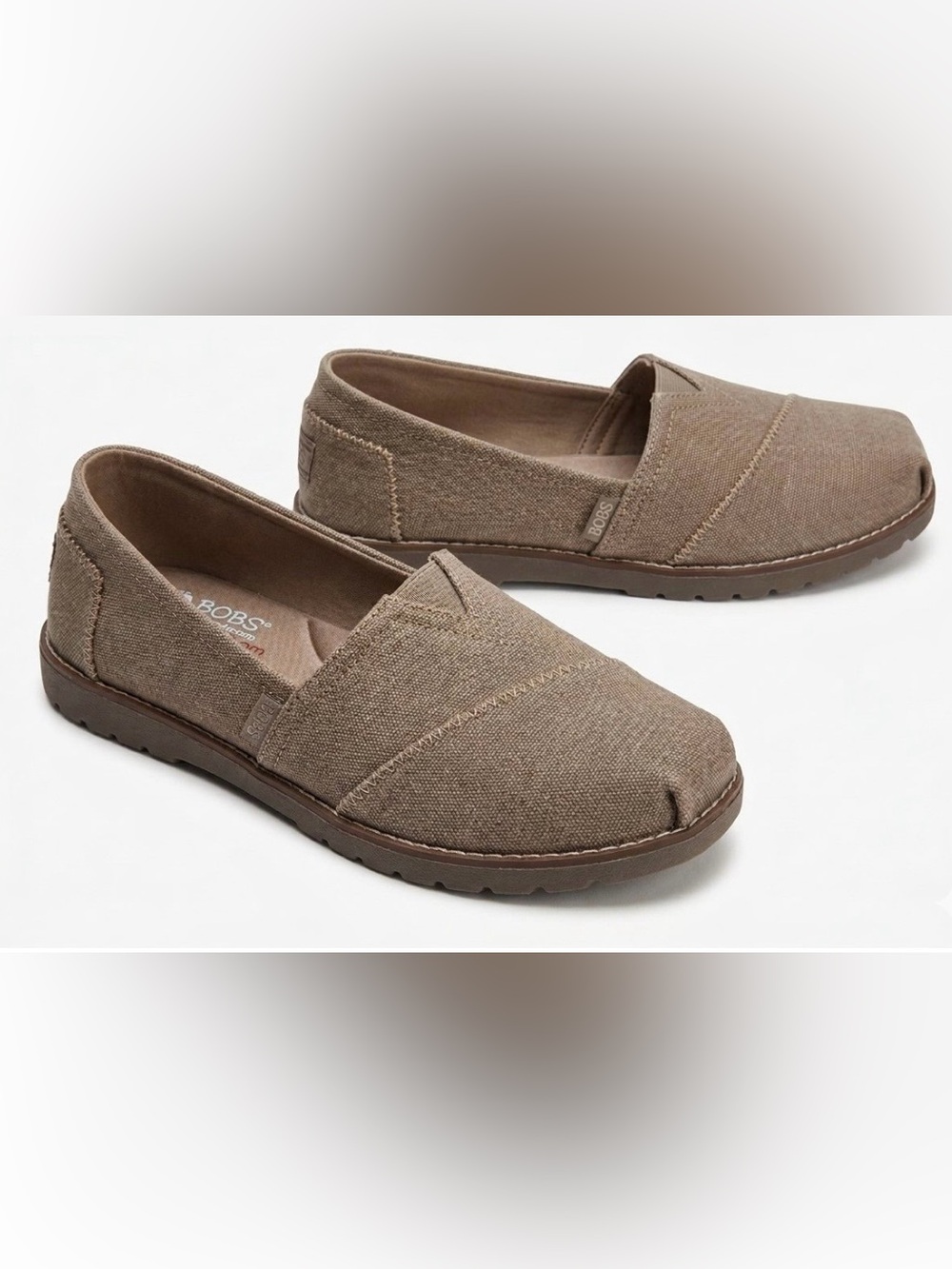 Skechers BOBS Women's casual alpargata Slip-On Canvas Loafers in Taupe Brown